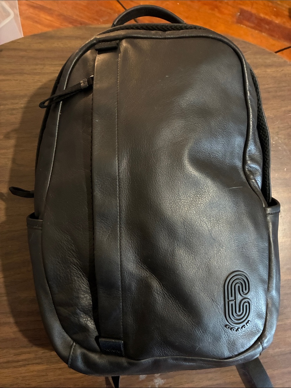 Black Leather Men's Backpack with Subtle Logo